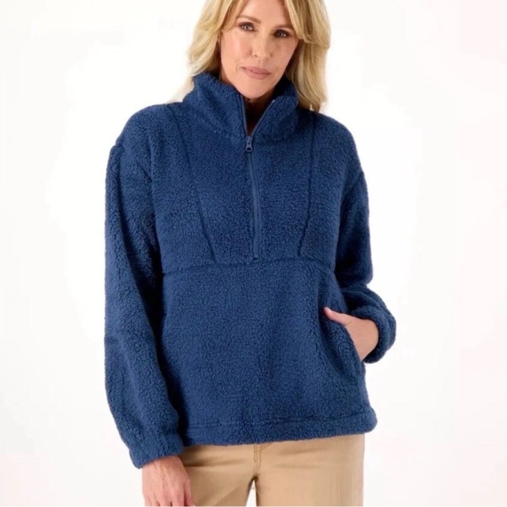 Koolaburra by UGG Shaggy Plush 1/2 Zip Pullover in Dark Blue Size Medium